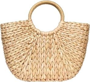 com Summer Rattan Bag for Women Straw Hand-woven Top-handle Handbag Beach Sea Straw Rattan Tote Clutch Bags Khaki Clothing Shoes amp Jewelry at Amazon