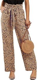 com SySea Womens High Waisted Leopard Print Palazzo Pants Belted Wide Leg Long Trousers with Pockets Clothing Shoes amp Jewelry at Amazon