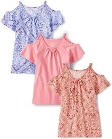 com The Children39s Place Girls39 Short Sleeve Cold Shoulder Tops 3 Pack Clothing Shoes amp Jewelry at Amazon