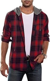 com Top for Men Flannel Plaid Hoodie Jacket Button Long Sleeve Casual Blouses Down Lightweight Shirts Fashion Fall 2023 Clothing Shoes amp Jewelry at Amazon