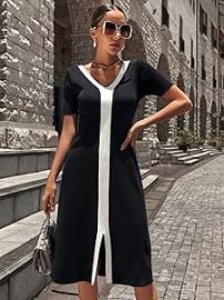 com VASTTO Sweater Dresses for Women Womenx27s Sweater Dress Contrast Trim Split Hem Sweater Dress Sweater Dresses Color Black Size Medium Clothing Shoes amp Jewelry at Amazon