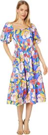 com Vince Camuto Square Neck Puff Sleeve Flounce Floral Midi Dress Clothing Shoes amp Jewelry at Amazon