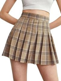 com WDIRARA Womenx27s Casual Plaid High Waist Pleated A-Line Uniform Mini Skirt Clothing Shoes amp Jewelry at Amazon