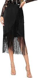 com WDIRARA Womenx27s Elegant High Waisted Wrap Skirt Fringe Trim Bodycon Midi Skirts Black S Clothing Shoes amp Jewelry at Amazon