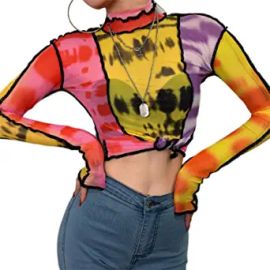 com Women 39s Y2k Crop Top Long Sleeve Patchwork Crop Shirt E-Girl Crop Tops Streetwear Party Clubwear Top  Clothing Shoes amp Jewelry at Amazon