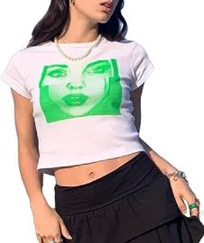 com Women39s Portrait Print Crop Tops Short Sleeve Round Neck Slim Fit Graphic T-Shirts Clothing Shoes amp Jewelry at Amazon