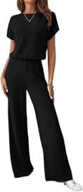com Womens Jumpsuit Solid Ribbed Knit Wide Leg Jumpsuit High Waist One Piece Outfits Clothing Shoes amp Jewelry at Amazon