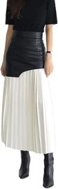 com Womenx27s Faux Leather Skirt Long Patchwork A-line Wrap Pleated PU Leather Midi Skirt Bodycon Clothing Shoes amp Jewelry at Amazon