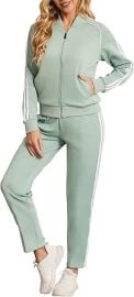 com Womenx27s Tracksuit 2 Piece Outfits Zip Striped Sportswear Long Sleeve Jogger Suits for Women with Pockets Clothing Shoes amp Jewelry at Amazon