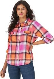 com Wrangler Women39s Retro Long Sleeve Western Snap Shirt Orange Pink Small Clothing Shoes amp Jewelry at Amazon