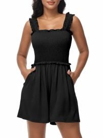 com chouyatou Womenx27s Summer Smocked Bust Ruffle Denim Romper Shorts Beach Sleeveless Jean Jumpsuits Clothing Shoes amp Jewelry at Amazon
