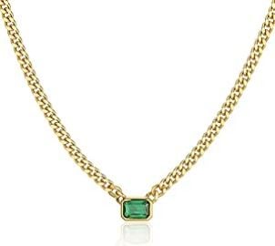 com espere Emerald Cut Emerald Green Baguette Necklace Baguette Emerald CZ Cuban Link Chain Choker 14x27x27 with 2x27x27 Extender Clothing Shoes amp Jewelry at Amazon