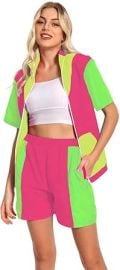 com galeeup Womens 80s Tracksuit Retro Sportswear Colorblock Sports Suit Short Sleeve Outfit Sets Vintage Costume Sports amp Outdoors at Amazon