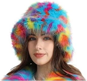 com yamerbo Women Fuzzy Bucket Hat Winter Fluffy Furry Plush Faux Fur Hats Warm Plush Multicolored Bucket Hat at Amazon