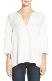 cooper andamp ellaand160and39Estherand39 Crepe Split Neck Blouse in White at Nordstrom