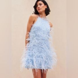 cult gaia Dresses Cult Gaia Shannon Dress Ice Blue Feathers Poshmark at Poshmark