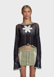 dELiAs by Dolls Kill Crochet Crop Daisy Sweater - Dark BlueNavy at Dolls Kill