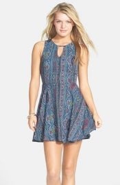 dee elle Print Keyhole Chiffon Skater Dress at Nordstrom