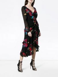 deep-V floral wrap dress at Farfetch