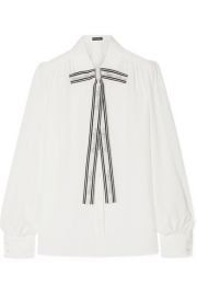 dolce and gabbana PRINTED PUSSY-BOW SILK CREPE DE CHINE BLOUSE at Net A Porter