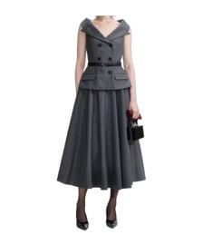double-breasted belted dress at Senser