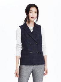 double breasted windowpane vest at Banana Republic