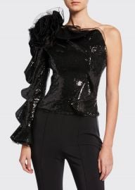 dundas Ruffled One-Shoulder Sequin Top at Bergdorf Goodman