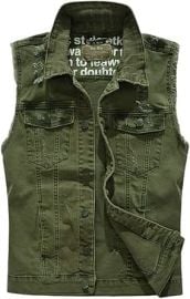 ebossy Men's Ripped Distressed Denim Vest Sleeveless Button Up Jean Vest Jacket at Amazon