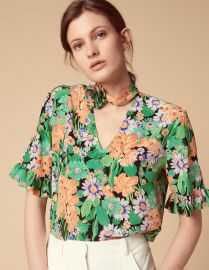 eda Floral-Print Silk Choker Top by Sandro at Sandro