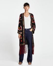 embroidered kimono with fringing at Zara