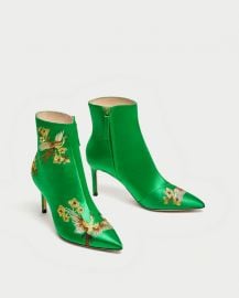 embroidered satin high heel ankle boots at Zara