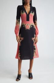 etro Placed Print Long Sleeve Stretch Crepe Dress at Nordstrom