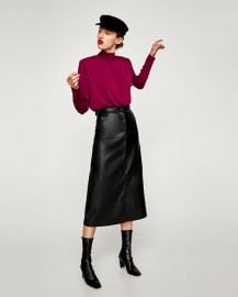 faux leather midi skirt at Zara