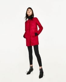 faux suede coat with round neck at Zara