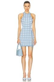 fleur du mal Houndstooth Knit Mini Dress in Baby Blue Ivory FWRD at FWRD