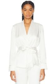 fleur du mal X Galia Lahav Beaded Fringe Silk Smoking Jacket in Ivory FWRD at FWRD