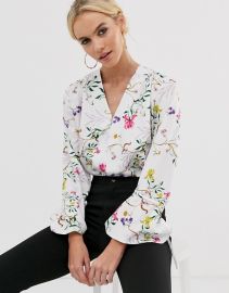 floral tie cuff bodysuit at ASOS