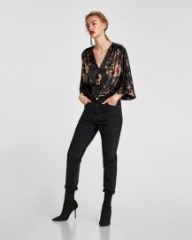 floral velvet bodysuit at Zara