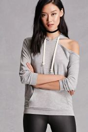 forever 21 One-Shoulder Heathered Hoodie at Forever 21