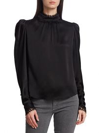 frame Lace-Trim Puff-Sleeve Silk Top at Saks Fifth Avenue