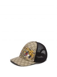 gucci GG Supreme and tiger-print mesh cap at Matches