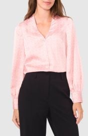 halogen(r) Collarless Satin Button-Up Shirt at Nordstrom