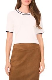 halogen(r) Tipped Short Sleeve Crewneck Sweater at Nordstrom
