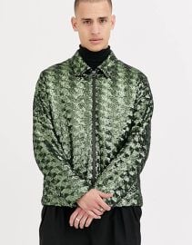 harrington jacket in green sequin at ASOS