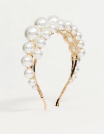 headband with double row pearls in gold tone by ASOS at Asos