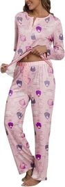 iChunhua Pajamas Set for Women Long Sleeve Henley Neck Comfy Pjs Color Block Lounge Sets at Amazon