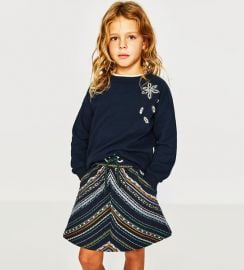 jacquard skirt with central cord at Zara