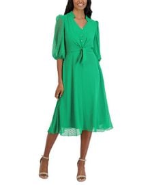 julia jordan Womens V-Neck Clip-Dot Tie-Waist Dress Reviews - Dresses - Women - Macys at Macys