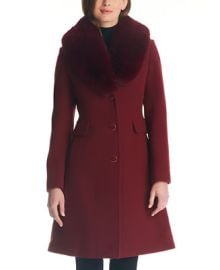 kate spade new york Womens Faux-Fur-Collar Walker Coat - Macys at Macys