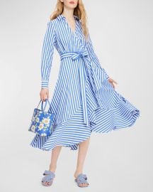 kate spade new york julia striped cotton midi wrap shirtdress at Neiman Marcus